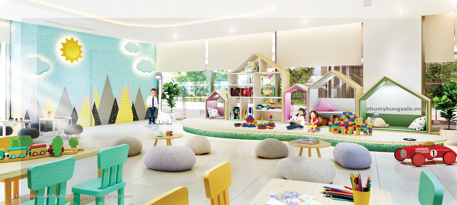 Phòng dành cho trẻ trong nhà tại M8B được thiết kế đầy màu sắc và đảm bảo an toàn