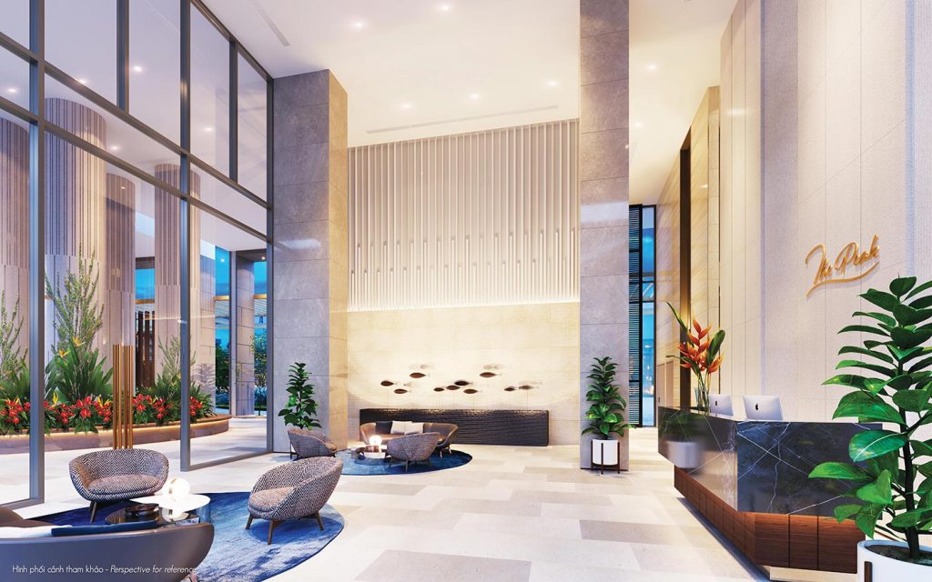 Từ quảng trường vào sảnh, cư dân bước vào không gian thư thái, sang trọng được thiết kế dựa trên cảm hứng vườn Zen Nhật Bản. Không chỉ tạo cảm giác thư giãn cho cư dân khi trở về nhà, sảnh còn sử dụng làm nơi nghỉ chân, tìm không gian riêng tư trong khi chờ các thành viên khác sử dụng dịch vụ.