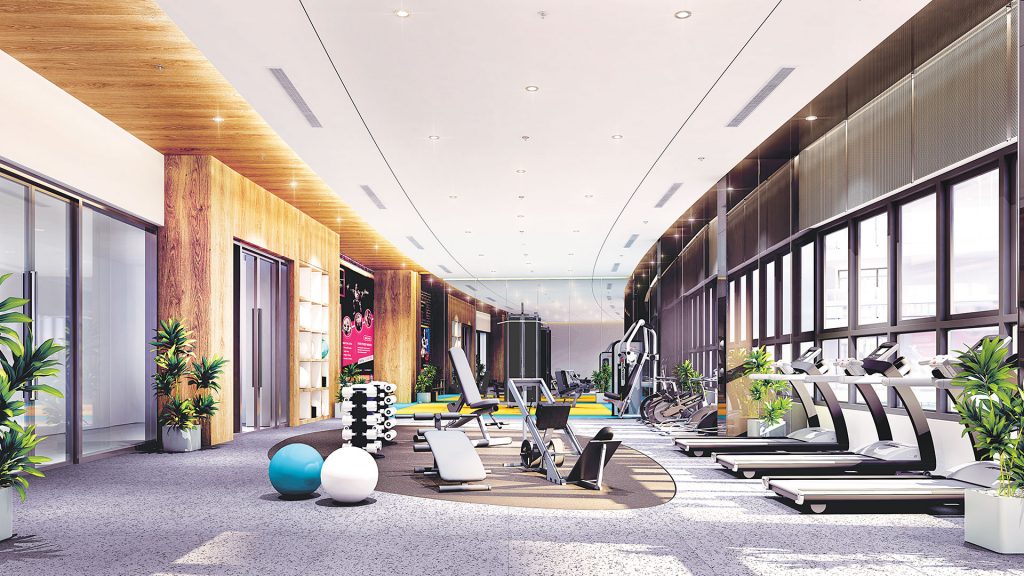 Phòng gym với các trang thiết bị máy móc hiện đại, đáp ứng nhu cầu rèn luyện sức khỏe. Cư dân có thể vừa luyện tập vừa ngắm cảnh thông qua hệ thống cửa kính kích thước lớn.