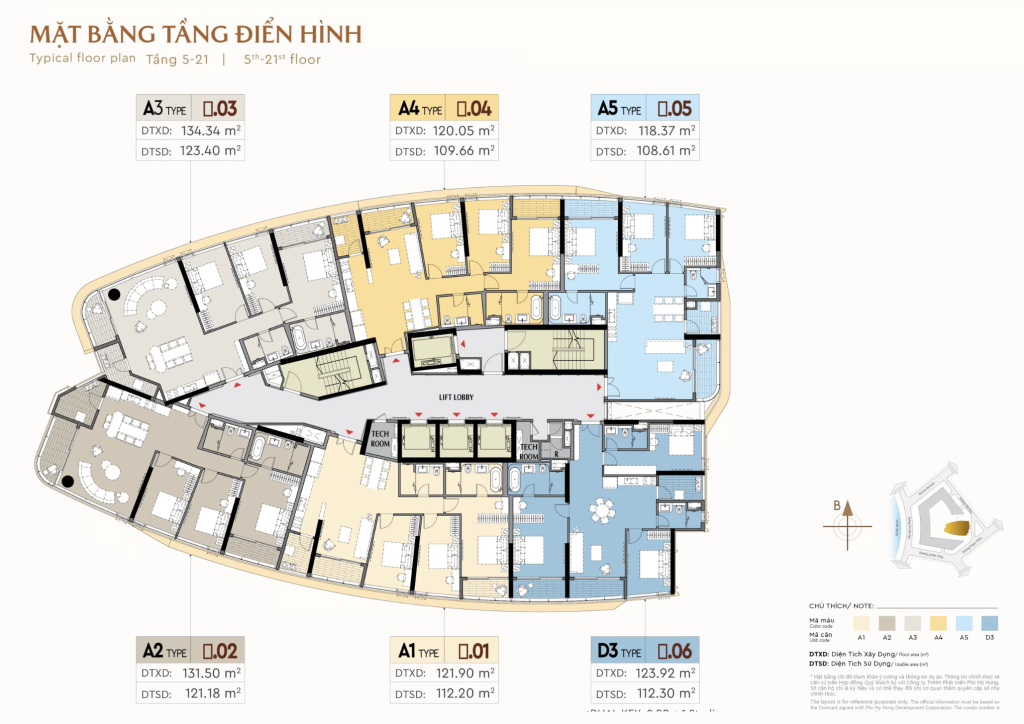 Mặt bằng tầng điển hình từ tầng 5 đến tầng 21 Phú Mỹ Hưng The Regency