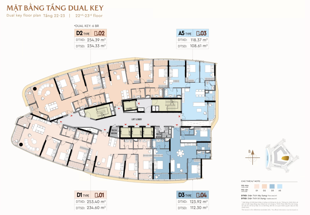 Mặt bằng tầng dual key 6 phòng ngủ 22 và 23 tại Phú Mỹ Hưng The Regency