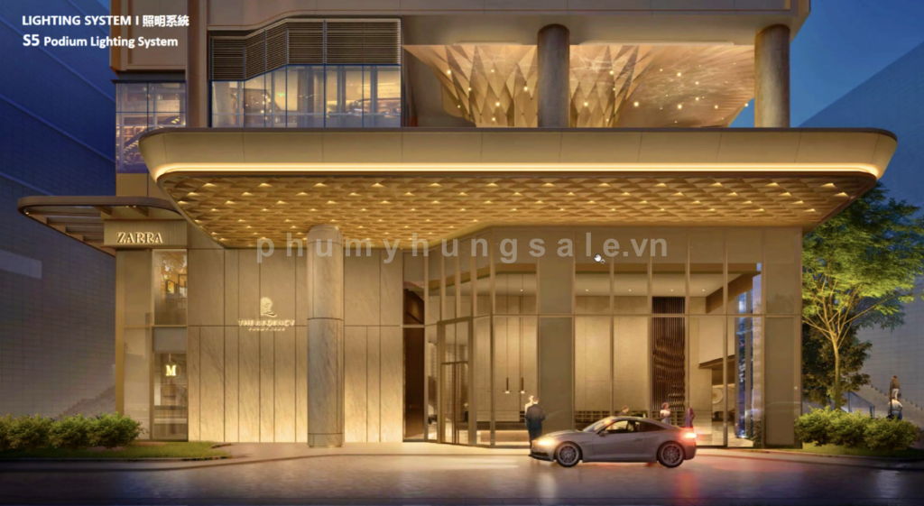 Cửa chính vào sảnh Lobby dự án hạng sang The Regency được thiết kế sang trọng và có độ cao trần lên đến 4m5 mang đến không gian sang trọng như khách sạn 5 sao cho gia chủ