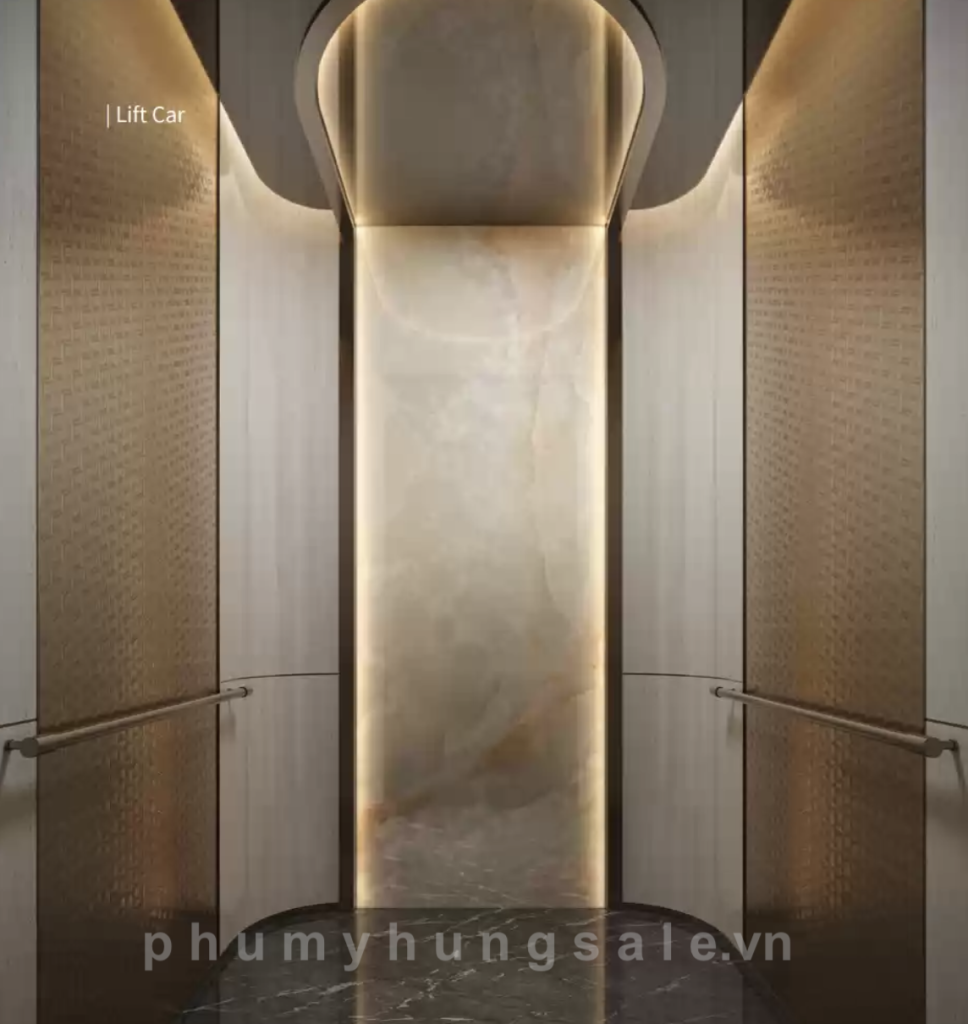 Thiết kế thang máy cũng được chỉn chu từng ánh sáng hắt nhỏ trên thành 