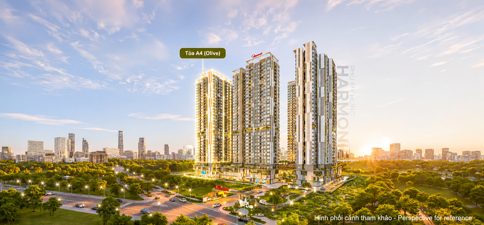 Phối cảnh vị trí toà A4 - Olive tại Harmonie